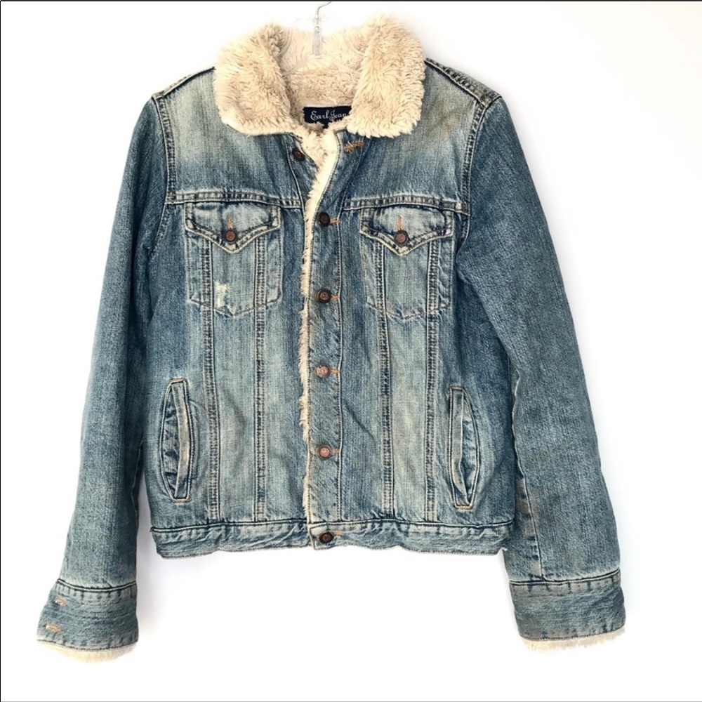 Earl Jean Distressed Sherpa Jacket Large